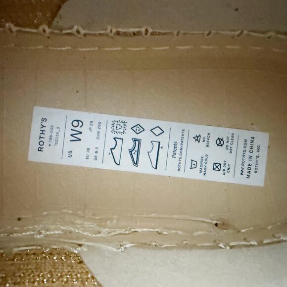 ROTHY'S | The Espadrille Gold Stripe Ballet Ankle Lace Wrap Tie Ivory | Size 9 - Picture 8 of 9